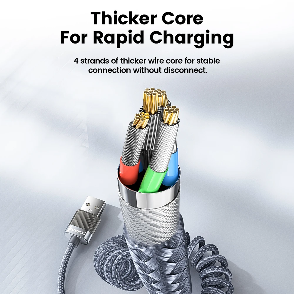 Toocki-Cable USB 6A a cargador de teléfono rápido con resorte USB C para Huawei PD100W, pantalla Digital transparente, Cable tipo C para ordenador portátil LG - imagen 4