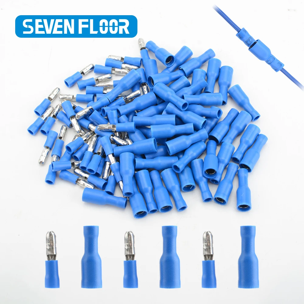 Conector de engarce de cable de Audio eléctrico, Terminal aislante de tope macho y hembra en forma de bala de PVC, 50 piezas, MPD FRD, rojo, azul, amarillo - imagen 4