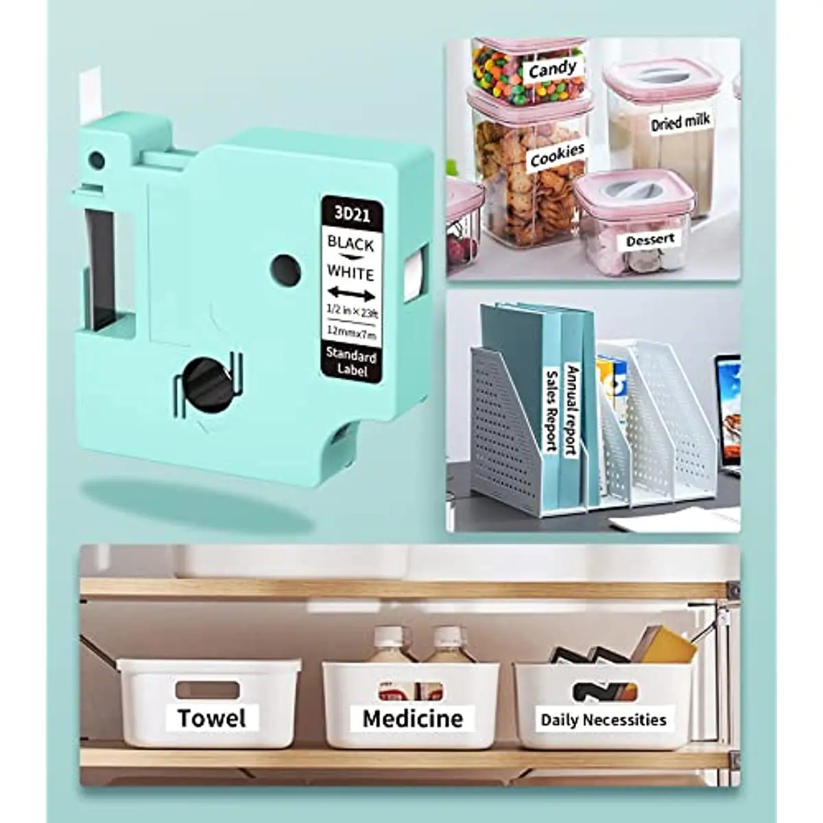 Reemplazo de cinta de etiquetas 3D21 para D1600 A45013, Compatible con DYMO LabelManager 160 280, fabricantes de etiquetas - imagen 4