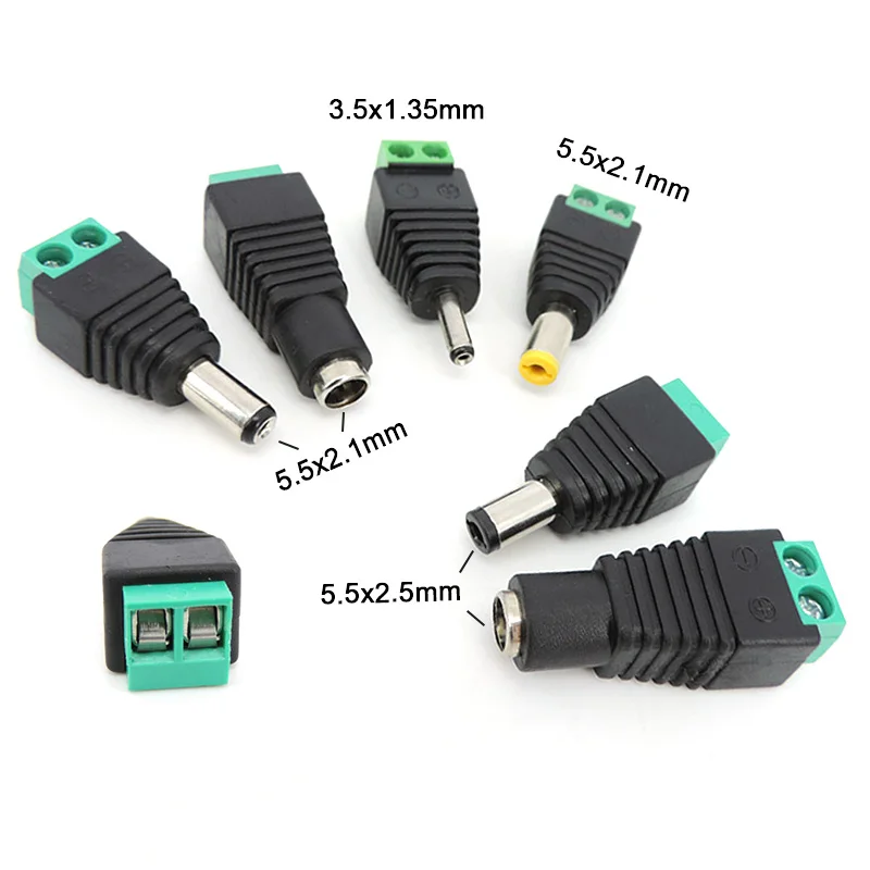 Conector de CC hembra y macho, 5,5x2,1 MM, 5,5x2,5 MM, 3,5x1,35 MM, adaptador de toma de corriente, enchufe de tira de luz Led