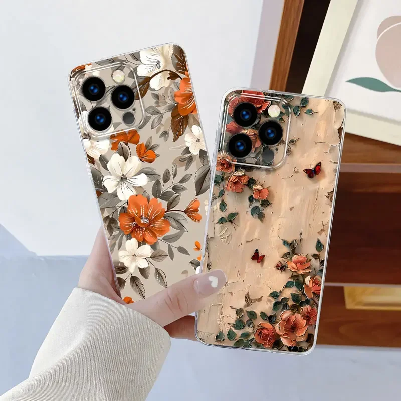 Para iPhone 14 13 Pro Max 14 Plus funda de teléfono de lujo para iPhone 13 14 Pro 13 Mini flor cubierta protectora de silicona suave transparente - imagen 2