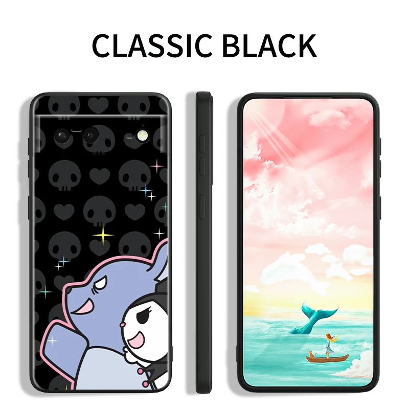Sanrio Kuromi-Funda de silicona negra a prueba de golpes para Google Pixel 9, 8, 7A, 7, 6A, 6, 5A, 5, 4, 4A, XL, 5G - imagen 4