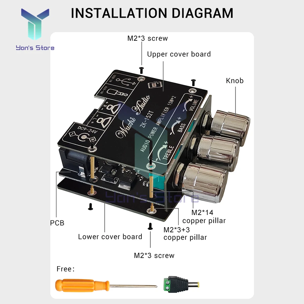 ZK-152T Módulo de placa amplificadora de potencia digital Bluetooth 2,0 estéreo de doble canal 15W + 15W con función de control de volumen - imagen 5