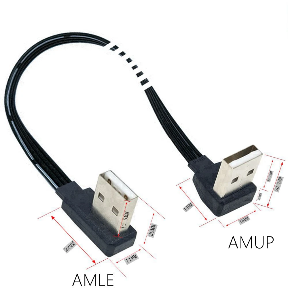 Almohadilla de enfriamiento cable de extensión USB de doble curva codo ángulo recto línea de datos USB macho a macho l corto 2,0 arriba, abajo, izquierda y derecha - imagen 5