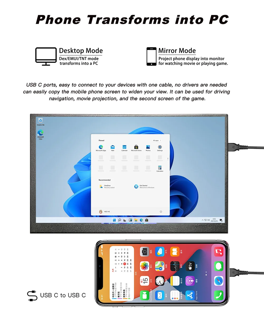 LESOWN pantalla portátil pequeña 10,1 pulgadas 2560x1600 IPS HDMI tipo C pantalla táctil Monitor de ordenador para juegos CCTV Raspberry Pi PC - imagen 4