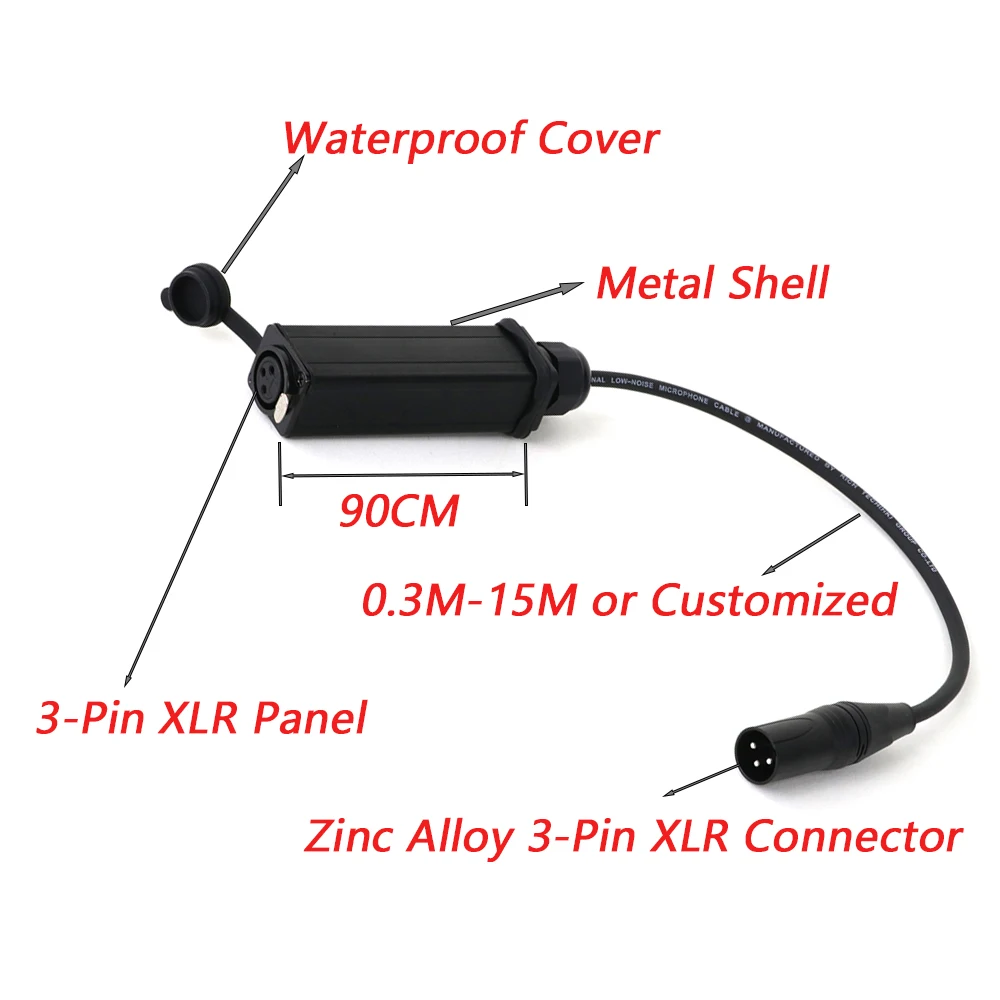 1 Cable XLR de 3 pines de 0,3 M-15M, conector hembra XLR de 3 pines a Cable de Audio adaptador de enchufes de montaje en Panel macho XLR impermeable - imagen 2