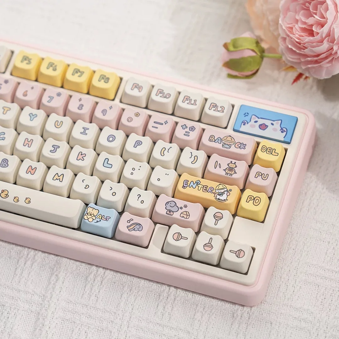JCM MAO perfil teclas de oreja jardín de infantes Anime lindo gato estilo de dibujos animados teclas para MX Switch Gaming Teclado mecánico Hola 75 - imagen 3