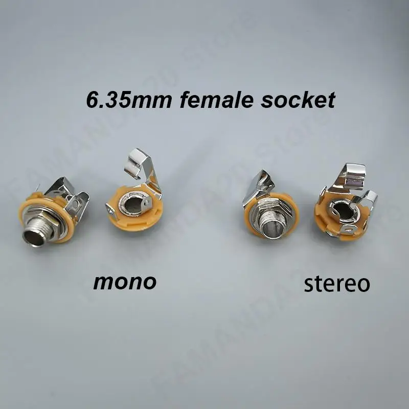 5 uds 1/4 "6,35mm Mono estéreo 2 3 pines poste hembra montaje en Panel conector de toma de corriente 6,5 cable de Audio enchufe adaptador de soldadura M20 - imagen 2