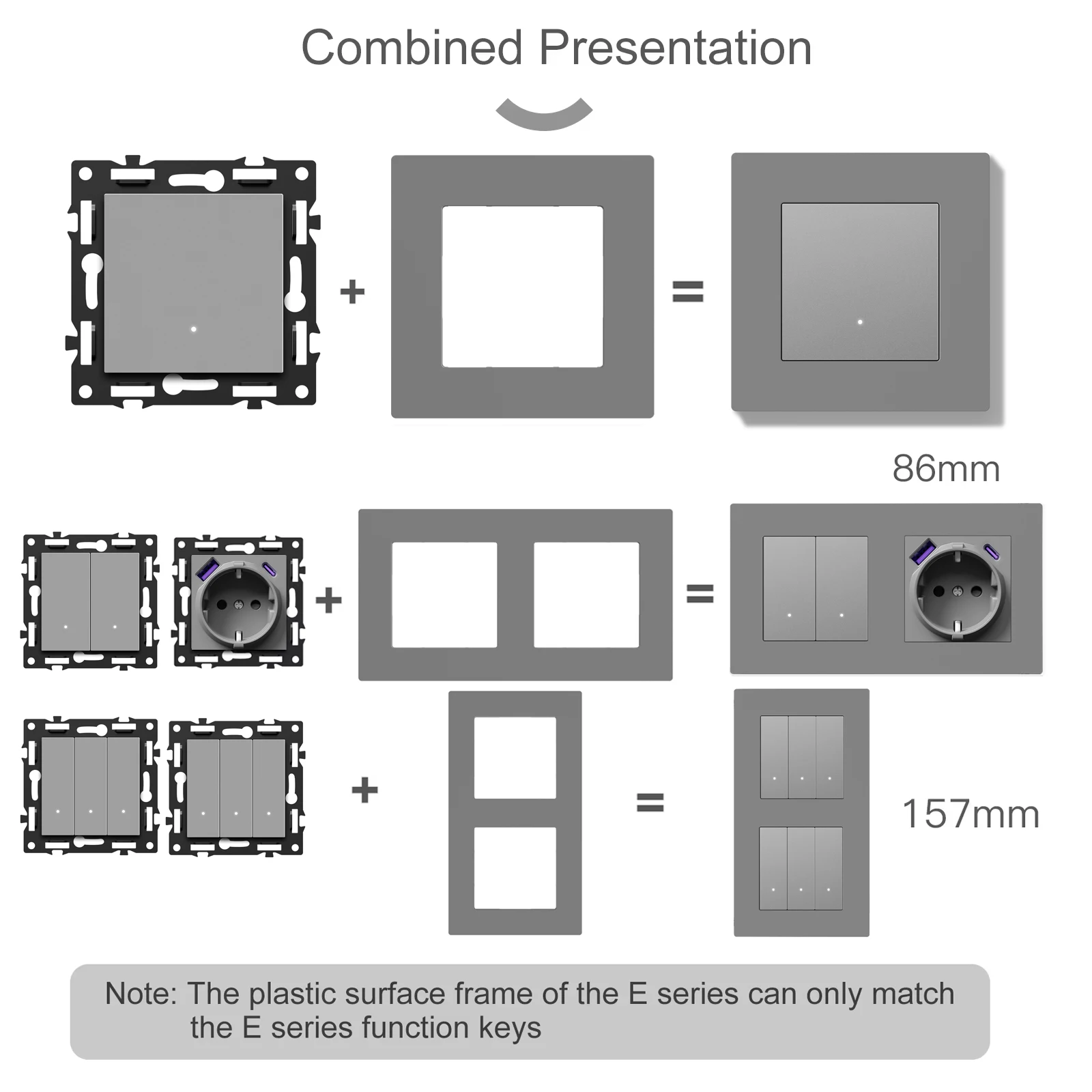 BSEED Zigbee-interruptores de luz inteligentes, interruptores de botón atenuador de pared, enchufes USB tipo c UE/FR, módulos DIY, solo marcos de plástico - imagen 2