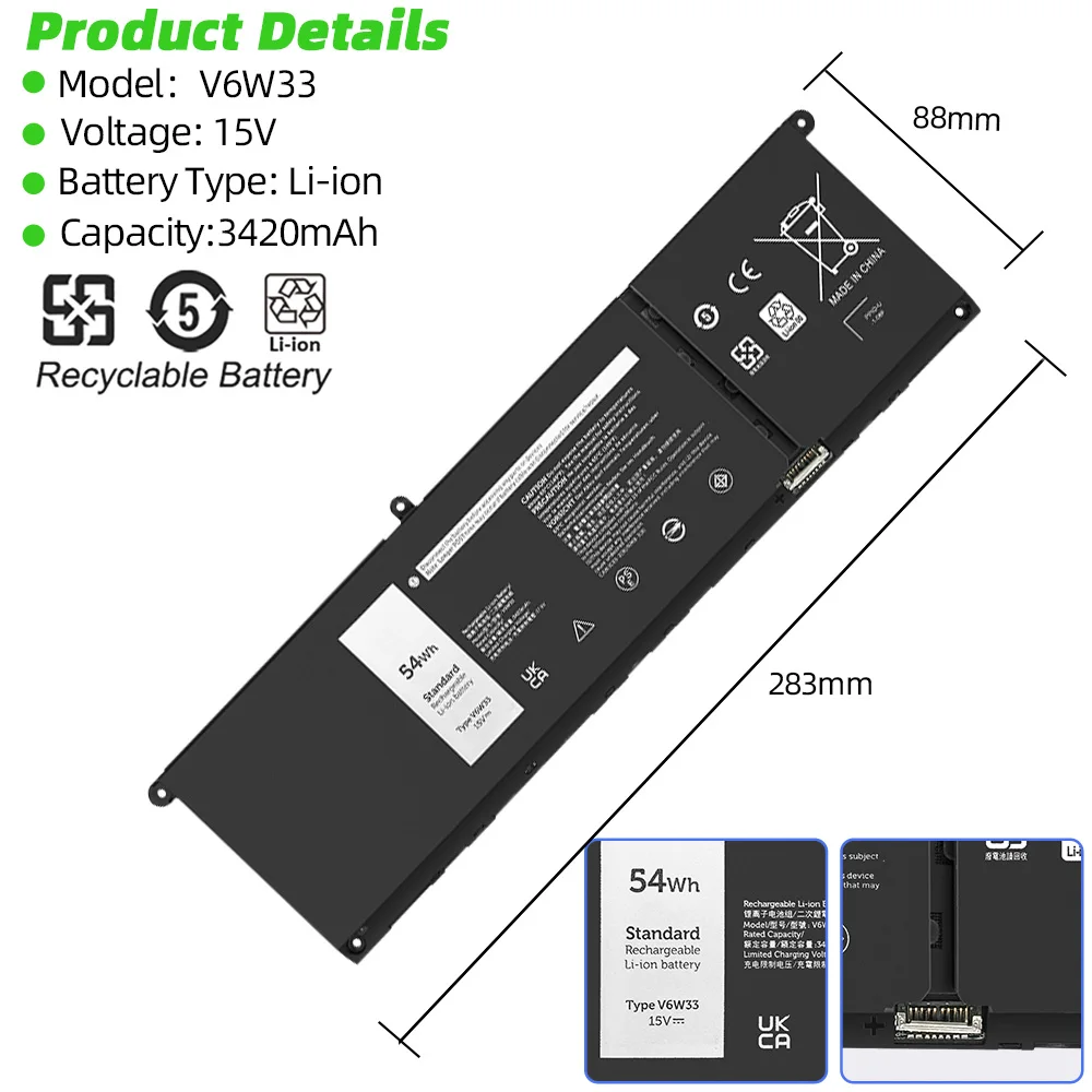 SKOWER G91J0 41Wh V6W33 54Wh batería para Dell Inspiron 15 3511 3515 3520 13 5310 5320 5330 Latitude 3320 3420 Vostro 3510 5620 - imagen 4