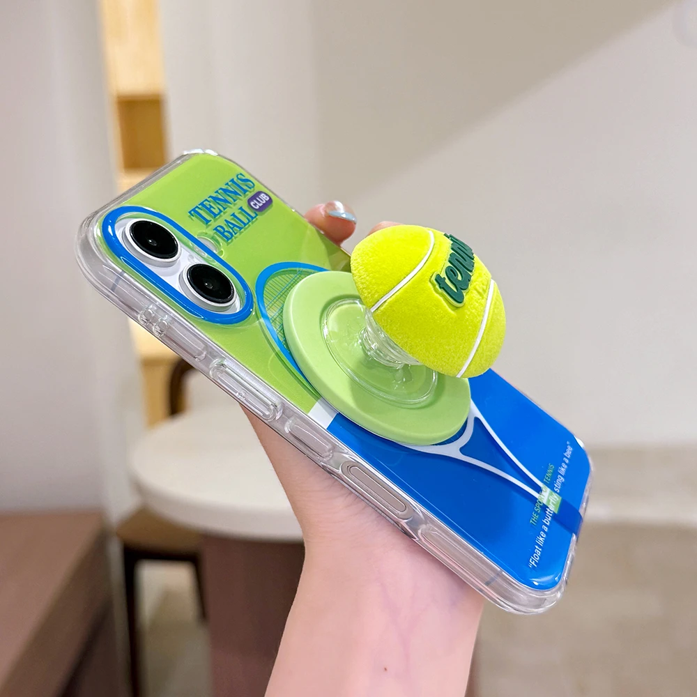 Funda de teléfono con soporte Tok con agarre magnético deportivo con pelota de tenis 3D para iPhone 17 16 14 15 Pro Max a prueba de golpes para funda trasera Magsafe - imagen 4