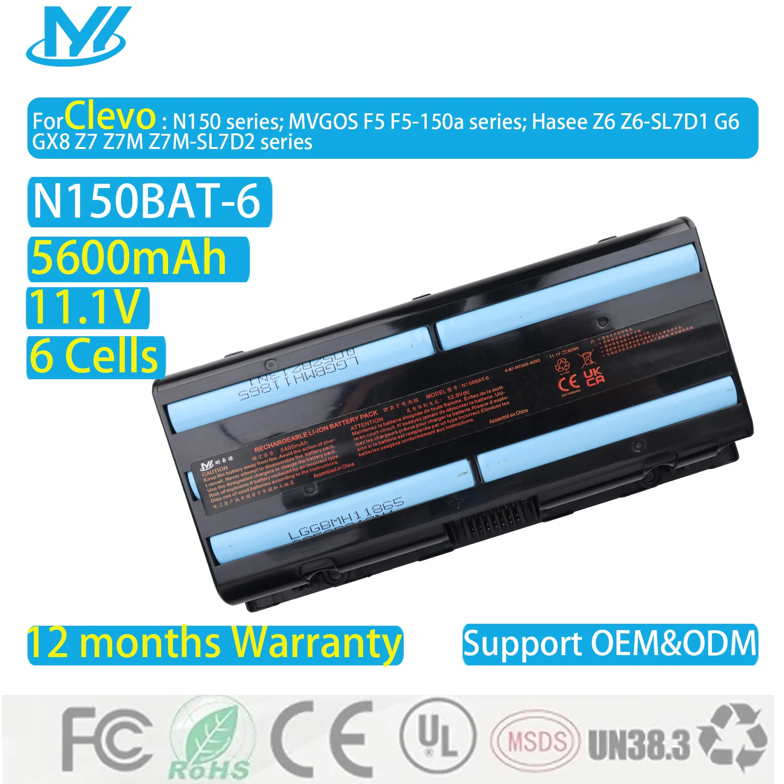 Batería de ordenador portátil de N150BAT-6, nueva, para Clevo N155SD N150SD N150SD N170SD para SAGER NP7155 NP7170 XMG A505 A726