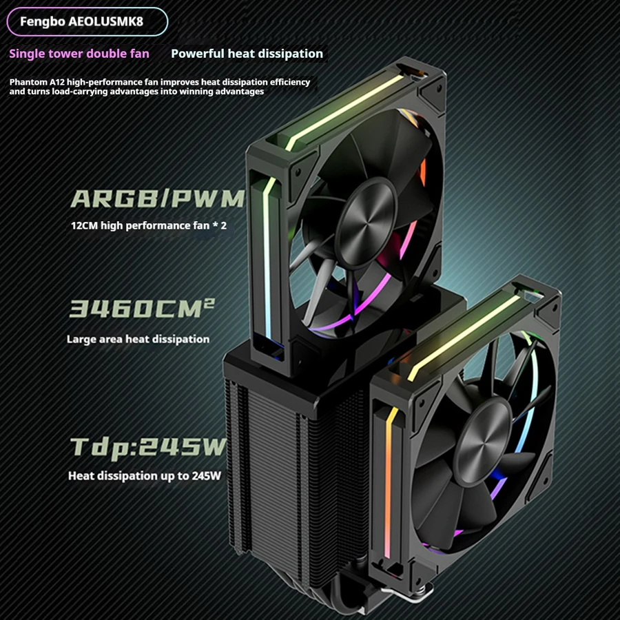 Power train X-Gamerx Fengbo MK8 ARGB 2.8-inch LCD screen PWM thermalright cpu cooler single tower double fan tower air cooler - imagen 3