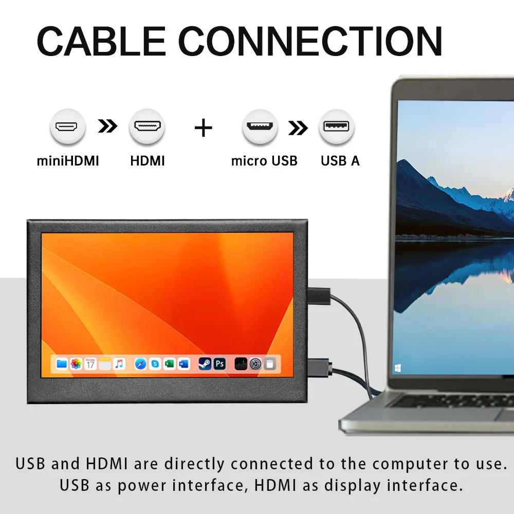 LESOWN Monitor portátil IPS de 4,3 pulgadas 800 × 480 pantalla lateral compacta Monitor de tamaño de palma pantalla HDMI USB para Raspberry Pi 4B +/3B +/Zero - imagen 5