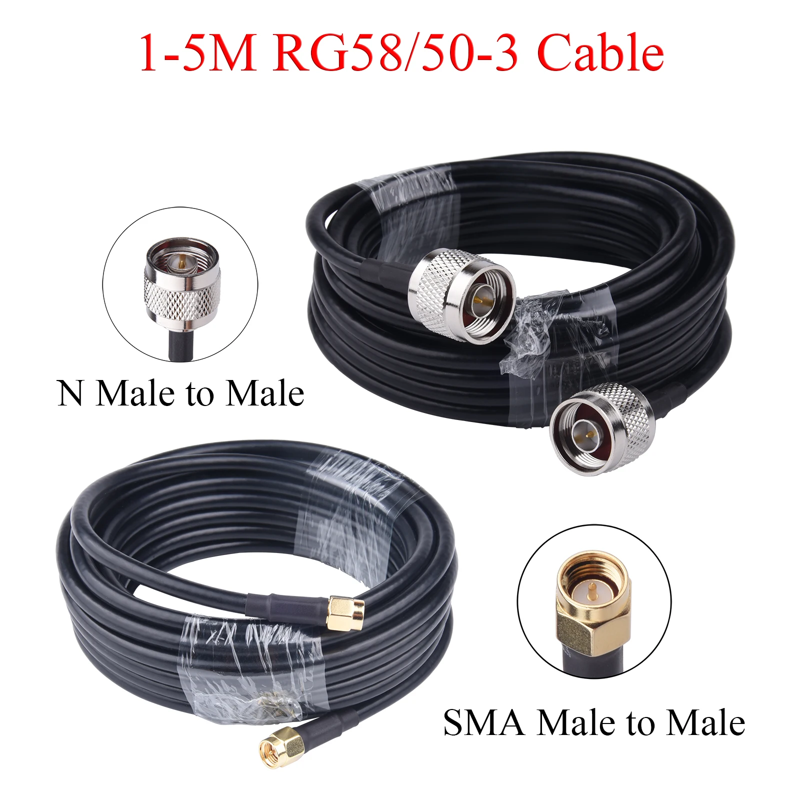 Cable Coaxial RF de baja pérdida RG58/50-3 de 1-5M, Cable de extensión SMA/N macho a macho para antenas celulares/WiFi y dispositivos de red inalámbricos - imagen 2