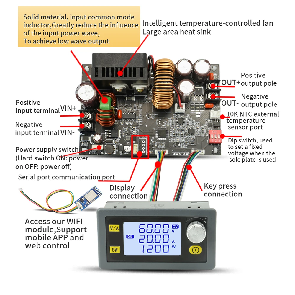 Módulo de potencia estabilizado reductor DC 6-70V, corriente constante con pantalla LCD grande, fuente de alimentación, regulador de voltaje ajustable - imagen 5