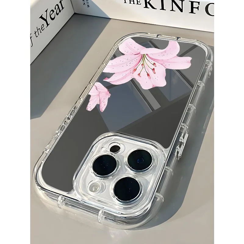 Ins-funda de teléfono con espejo rosa, fresca y elegante, para iPhone 17AIR 11 12 13 14 15 16 17Pro Max Plus, anillo de lente anticaída - imagen 2