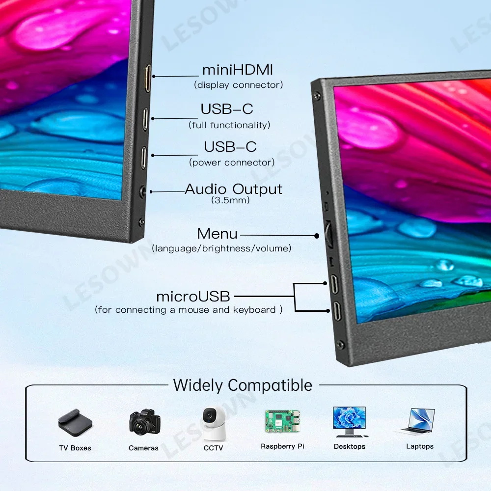 LESOWN Pantalla de barra extendida de 14,1 pulgadas Pantalla secundaria de monitor horizontal estirada IPS de 3840x1100 para consolas de juegos de portátiles de trabajo - imagen 4