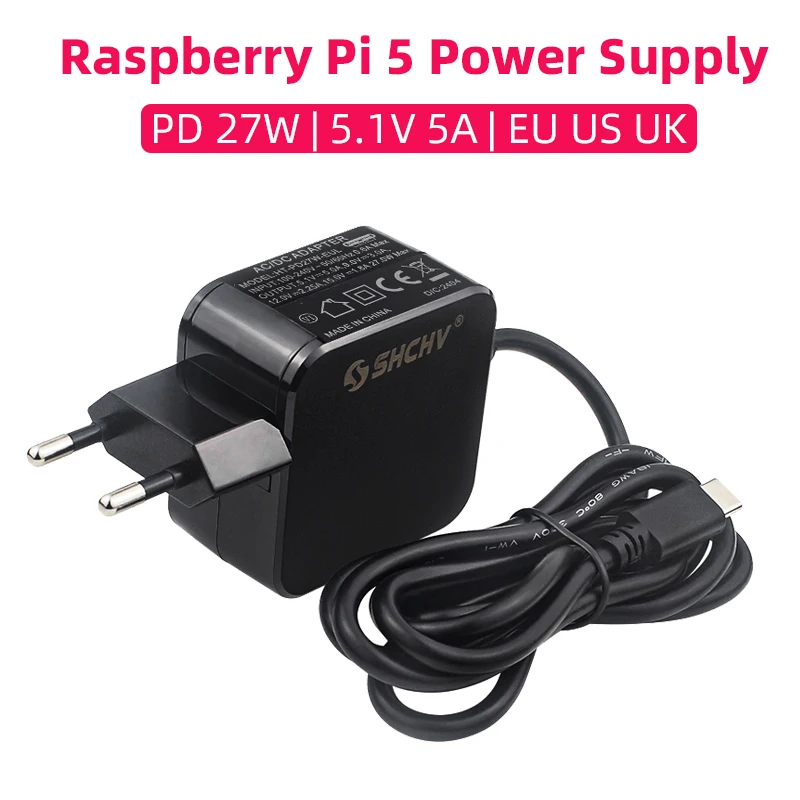Raspberry Pi 5 Fuente de alimentación PD 27W 5.1V 5A Adaptador de corriente USB tipo C Enchufe UE EE. UU. Reino Unido para RPI 5 Pi5