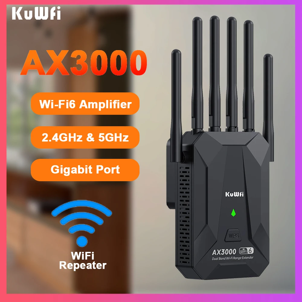 Repetidor WiFi inalámbrico de 3000M, enrutador WiFi6 de doble banda de 2,4 Ghz y 5GHz, amplificador extensor de señal WiFi de largo alcance 802.11AX WPS