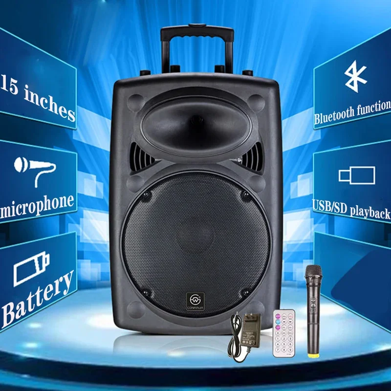 Altavoz Bluetooth inalámbrico de 15 pulgadas para exteriores, Subwoofer de baile cuadrado portátil de alto volumen, altavoz estéreo de Karaoke móvil de alta potencia - imagen 3