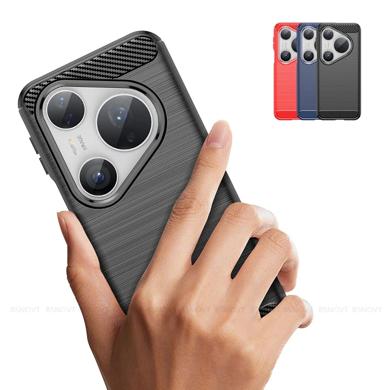 Para funda Huawei Pura 80 Pro funda Huawei Pura 80 Pro Capas a prueba de golpes parte trasera del teléfono suave TPU Fundas de fibra de carbono Huawei Pura 80 Pro