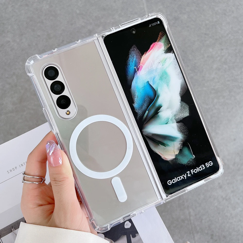 Funda a prueba de golpes para Samsung Galaxy Z Fold 5 4 3 5G, cubierta magnética suave y transparente, carga inalámbrica, carcasa Magsafe
