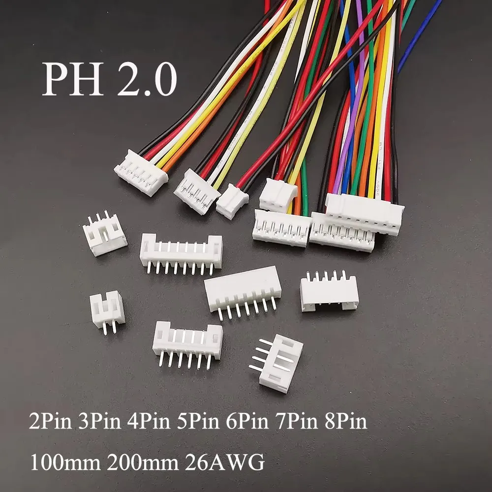 5 Juegos Mini Micro JST 2,0 PH2.0 2/3/4/5/6/7/8Pin conector macho hembra con Cables 100mm 200mm ﻿ - imagen 3