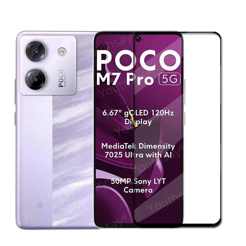 Vidrio de cubierta completa para Poco M7 Pro 5G vidrio templado para Xiaomi Poco M7 Pro Protector de pantalla película protectora de teléfono Poco M7 Pro - imagen 3