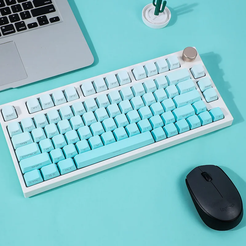 Teclas con gradiente verde menta, teclas de perfil PBT OEM, teclas transparentes retroiluminadas laterales/superior para teclado mecánico para jugar MX Switch