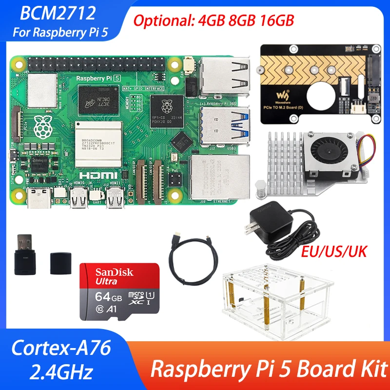 Raspberry Pi 5 4GB 8GB 16GB RAM Board BCM2712 Cortex-A76 2,4 GHz VideoCore suministro de caja opcional para Raspberry Pi 5