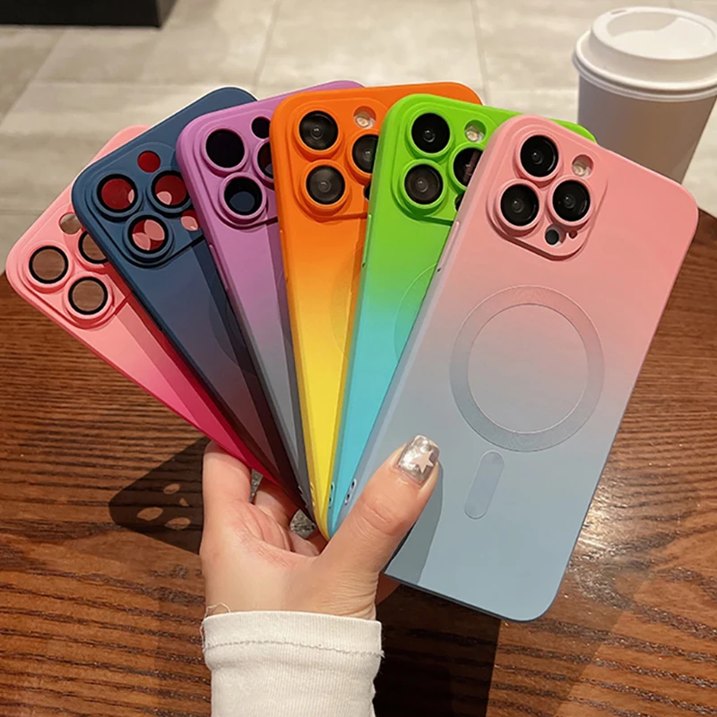 Funda de carga inalámbrica magnética de Color de contraste de lujo para Magesafe iPhone 11 12 13 14 15 16 17 Air Pro Max Plus cubierta a prueba de golpes - imagen 3