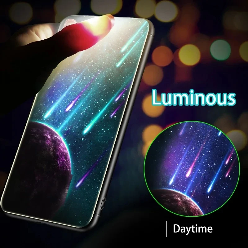 Funda de vidrio templado luminoso para Samsung Galaxy S8, S9, S10 Plus, Note 10 Plus, cubierta trasera, protección a prueba de golpes, funda de teléfono Coque - imagen 2