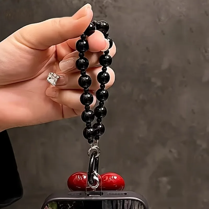 Cadena para teléfono con cuentas de corazón de amor 3D rojo coreano, cordón colgante, dijes para teléfono, correa para teléfono, cordón para móvil hecho a mano, regalo de joyería - imagen 4