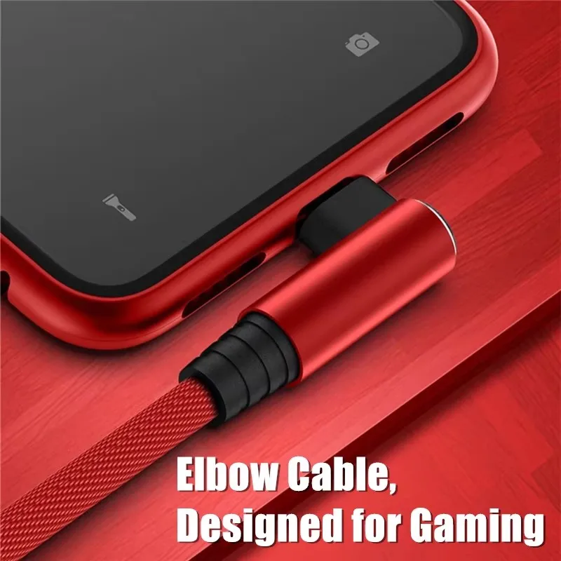 Cable de carga rápida con codo de 90 grados para iPhone 11 12 mini 13 Pro 14 Plus XS Max X XR 6 6S 7 8 Plus SE Cables de cargador USB para juegos - imagen 3