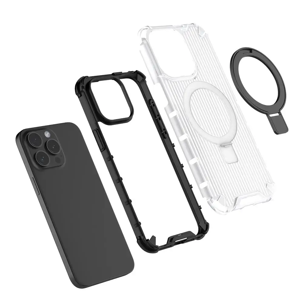 Funda de teléfono transparente con soporte de Metal magnético corrugado para Magsafe iPhone 16 15 14 Plus 13 Pro Max cubierta protectora completa - imagen 4