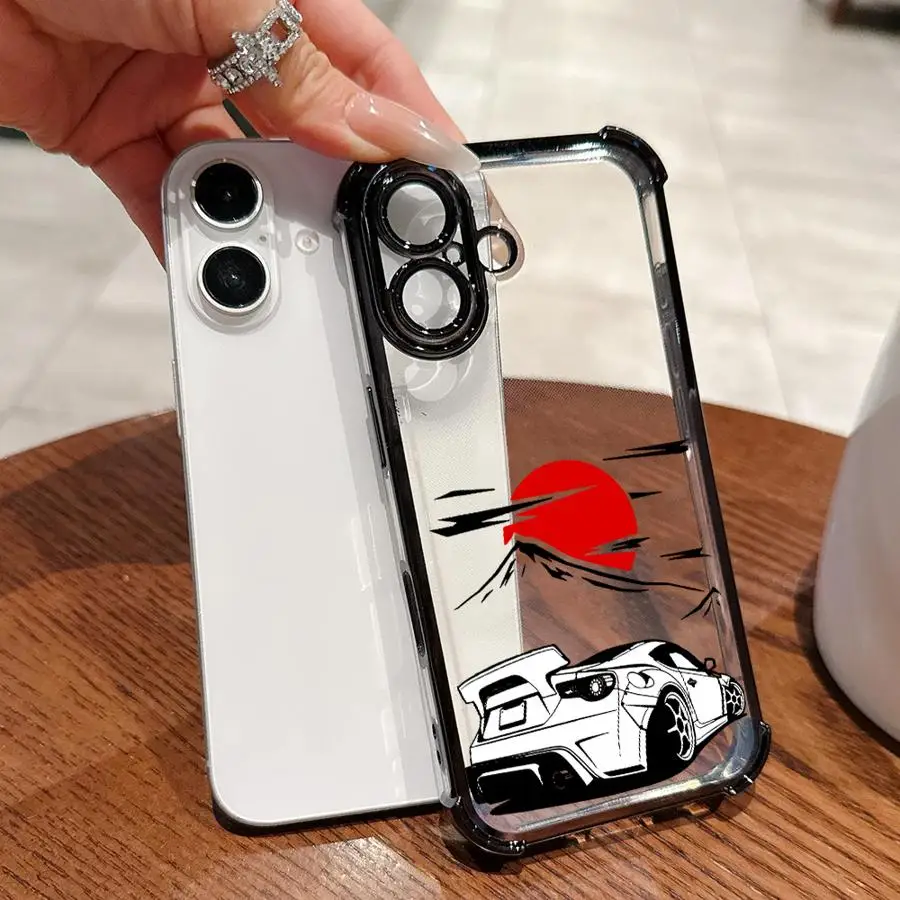 Funda para iPhone 13 12 11 Pro Max 16e 16 15 14 Plus 17 Air Soft Cover JDM Drift Car Red Sun - imagen 5