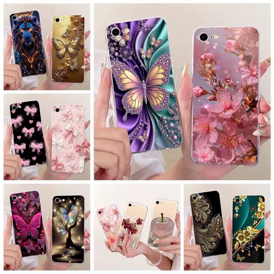 Para Apple iPhone 7 Plus funda iPhone8 Plus nuevas flores mariposa cubierta pintada funda de silicona suave para iPhone 8 iPhone7 Plus Shell