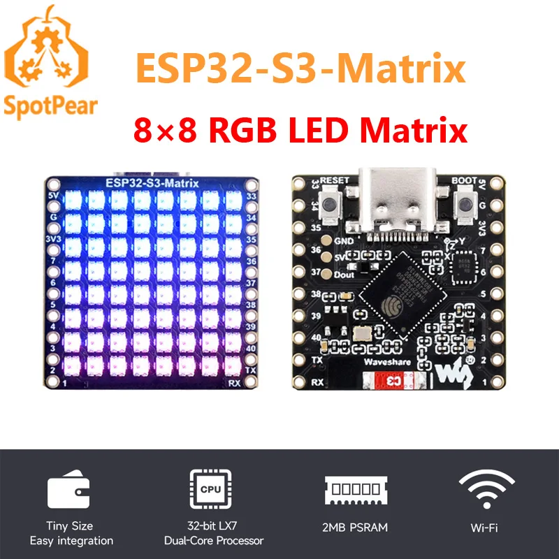 Placa de desarrollo ESP32 ESP32-S3 Matrix 8x8 RGB-LED-WiFi Bluetooth con Sensor giroscópico de actitud QST QMI8658C