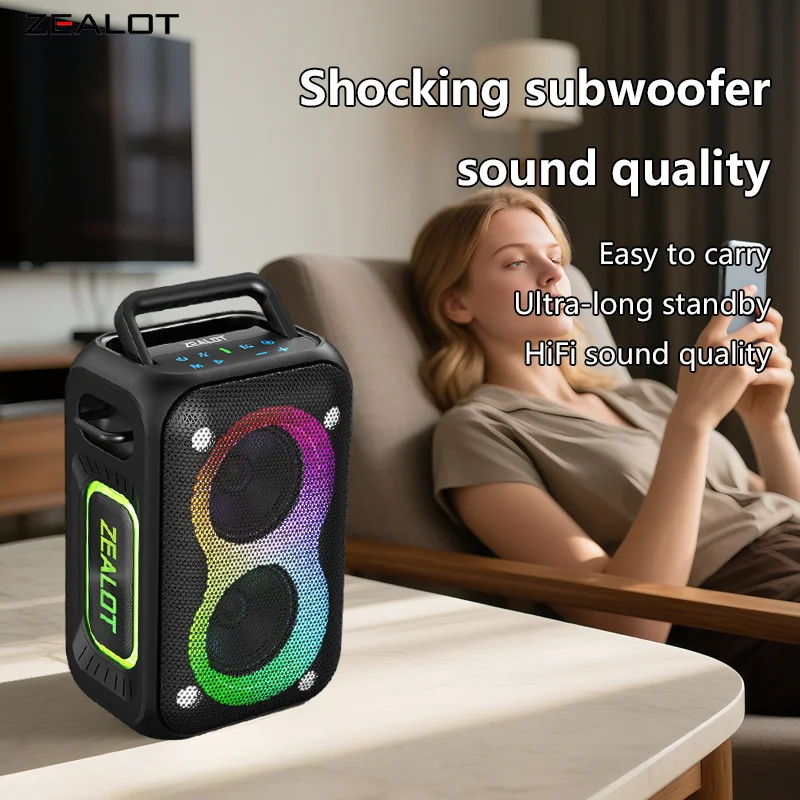 ZEALOT PT02 Altavoz de fiesta inalámbrico de 60 W con luces RGB - Altavoz portátil de audio Hi-Fi de 8000 mAh con batería de larga duración - imagen 3