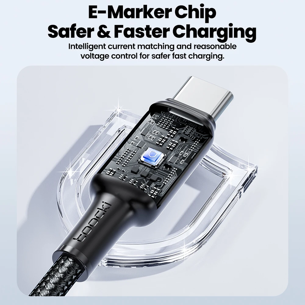 Toocki 100W PD Cable USB de carga rápida indicador LED tipo C a Cable tipo C para iPhone 15 Pro Max Xiaomi 12 Samsung S23 Macbook - imagen 4