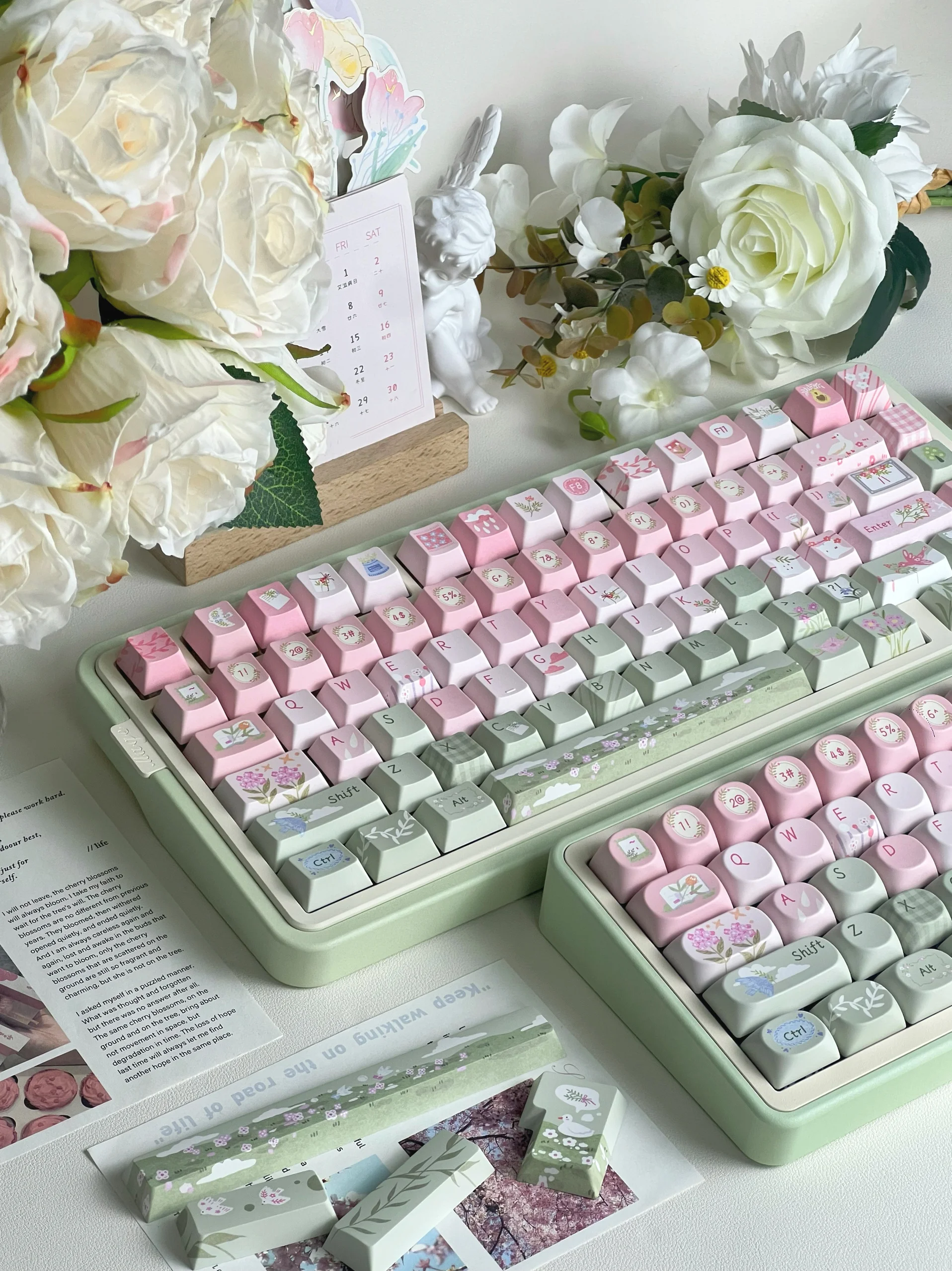Kasuga Story Keycaps Original Rosa Verde Lindo Tema Cherry Soa Pbt Pink Green Gradient Keycaps - imagen 3
