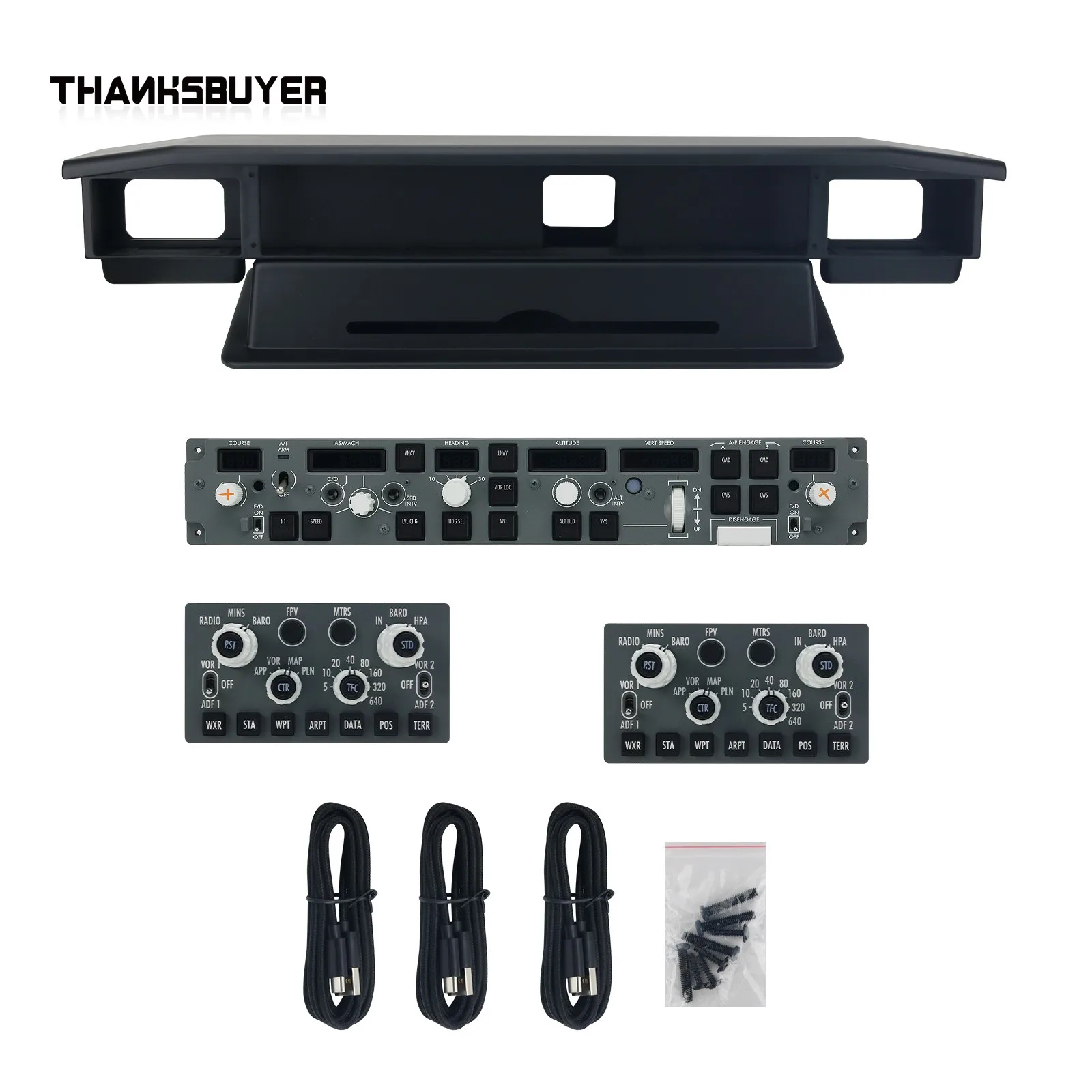Panel MCP simulador de cabina + 2 sistemas de instrumentos electrónicos de vuelo CS 737X EFIS + soporte de escritorio para videojuegos de vuelo