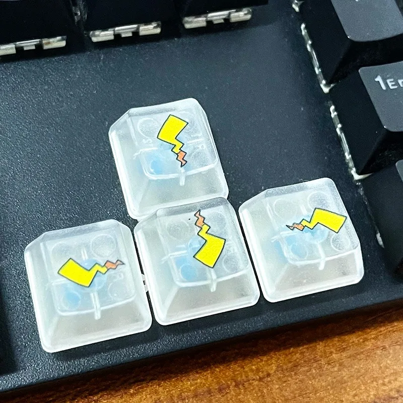 Tapa de teclado mecánico Pokémon Pikachu Tail con cuatro teclas de dirección de altura OEM, letra transparente, eje transversal cuadrado transparente - imagen 4