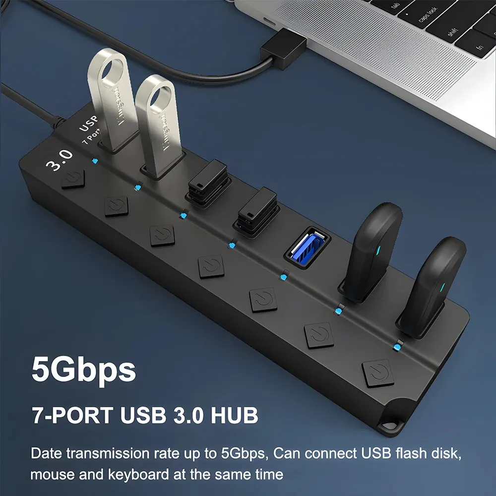 DBIT-Divisor USB 3,0/2,0, adaptador multihub 7 en 1, base de interruptor independiente, Accesorios para ordenador portátil y de escritorio, Cable de 30cm - imagen 2