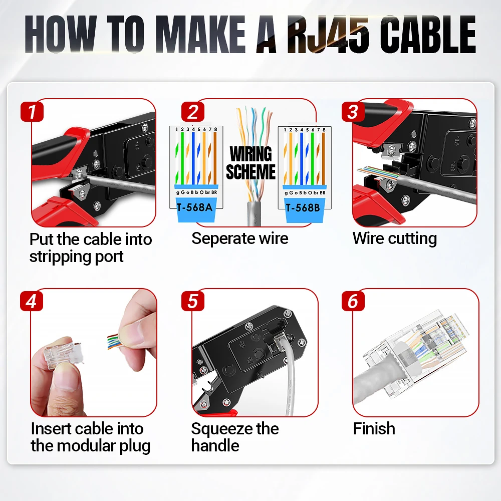 AMPCOM Crimpadora RJ45 – Cortadora Peladora Cables Ethernet - imagen 3