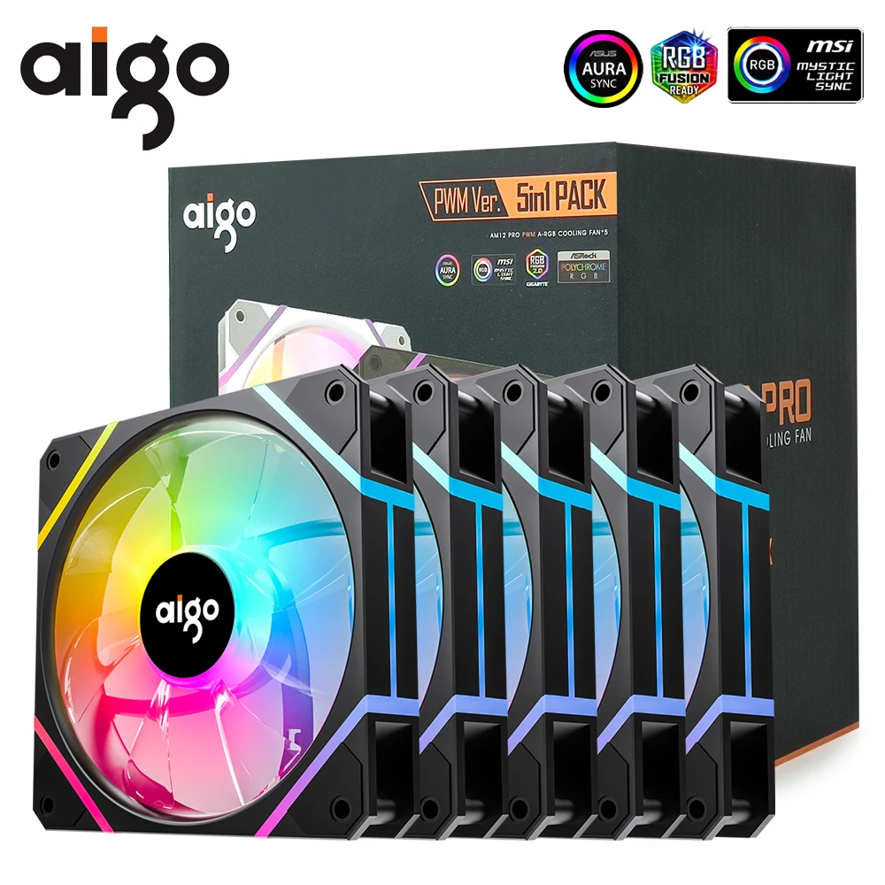 Aigo AM12PRO Rgb Ventilador Ventoinha PC 120mm Caja de Computadora Kit de Ventilador Enfriador de Agua 4pin PWM CPU Ventiladores de Refrigeración 3pin5v argb 12cm Ventilador