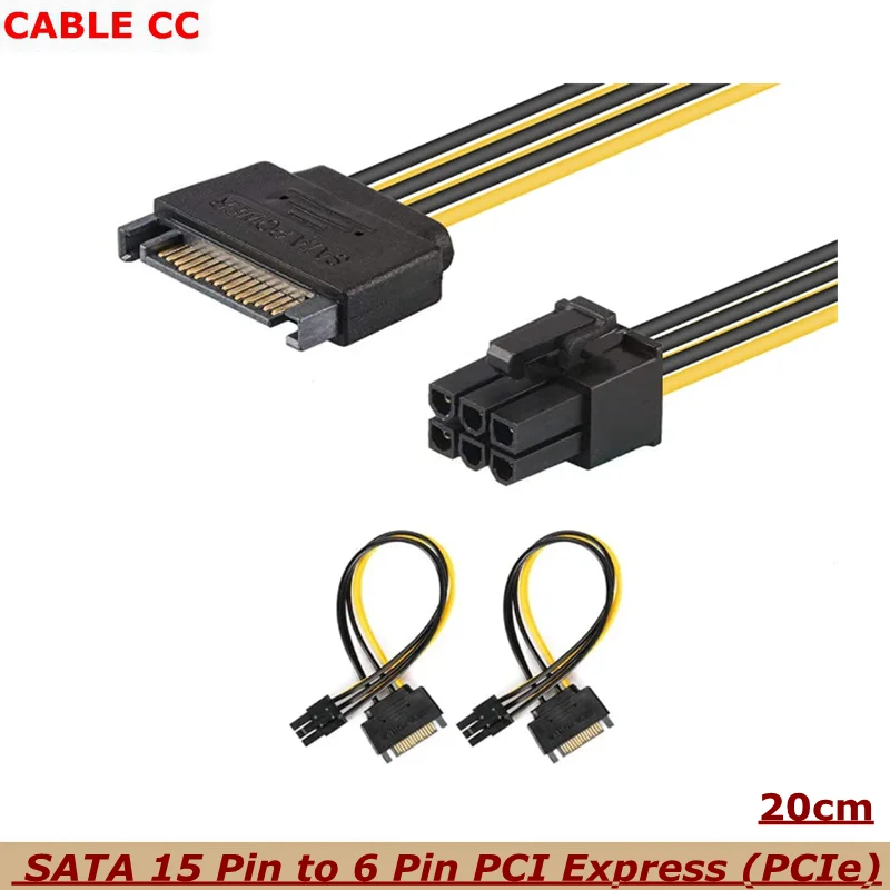 Cable de alimentación SATA, adaptador de cable de alimentación de tarjeta de vídeo gráfica SATA de 15 pines a 6 pines PCI Express (PCIe) (20 cm)