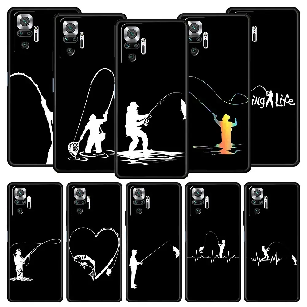Funda de teléfono con latido del corazón de pesca para Xiaomi Redmi Note 14 13 12 5G 11 10 Pro Plus 4G 9S 9 14C 13C 12C 10C 9C 9A funda suave de TPU