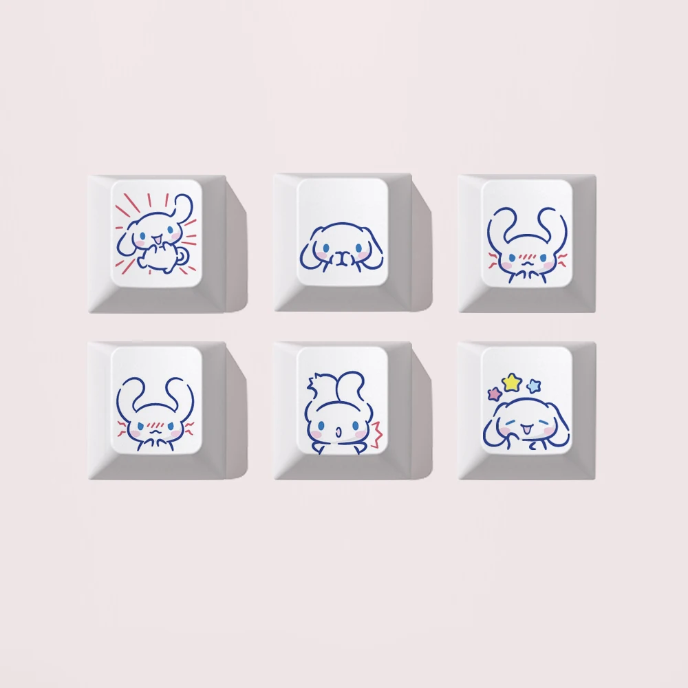 6 unids/set Sanrio animación de dibujos animados PBT orejas grandes Cinnamoroll personalizado Keycap chica lindo Teclado mecánico Keycap regalo Kawaii